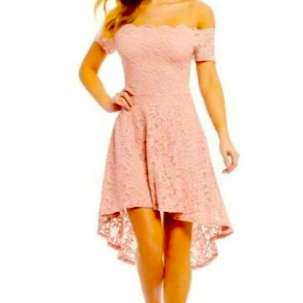 City Studio,dress Off the Shoulder Lace fully lined, Glitter Hi-Lo Dress.#1